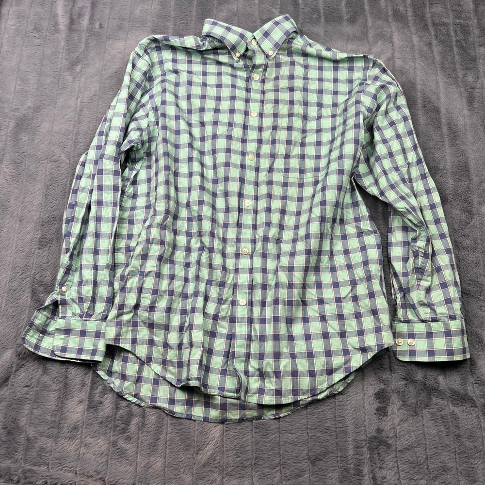Roundtree & Yorke Mens Large Green Plaid Cotton Button Down Shirt Long Sleeve